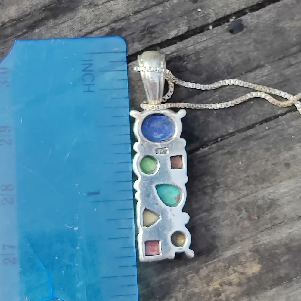 Vintage Sterling Multi Gemstone Pendant Necklace - Picture 8 of 8